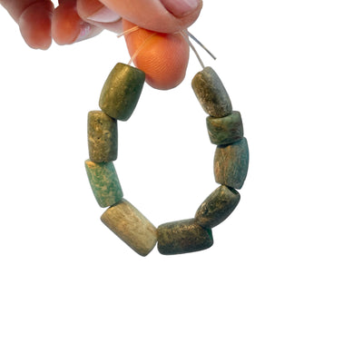 Strand of 9 Mixed Ancient Amazonite Tube Beads from Mauritania - Rita Okrent Collection (S556)
