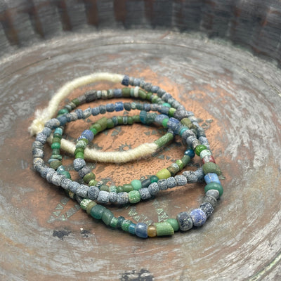 Ancient Glass Small Mixed Green Nila Beads from Mali - Strand A - Rita Okrent Collection (AT0649a)