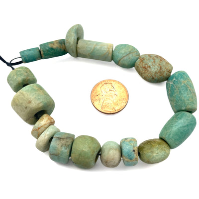 Short Strand of 17 Mixed Ancient Amazonite Beads from Mauritania - Rita Okrent Collection (S558)