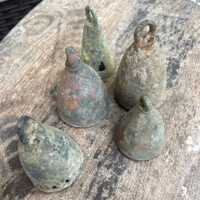 Group of 5 Antique Vert-de-Gris Bronze Bells, Mali - Rita Okrent Collection (AA609)