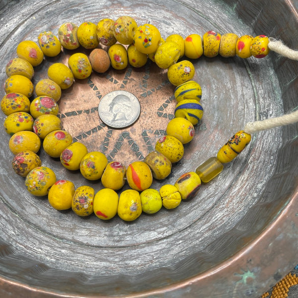 Blue w Yellow Feather Glass Necklace Cast Brass Pendant African Glass Trade Beads Vintage and outlets New African Brass Beads Ethnic Boho Jewelry