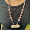 Antique Amethyst Bead Necklace with Antique Silver Pendant and Sri Lankan Silver Beads - NE051