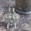 Antique Rajasthan Silver Heart Shaped Floral Focal Pendant with Double Bails - Rita Okrent Collection (P982)