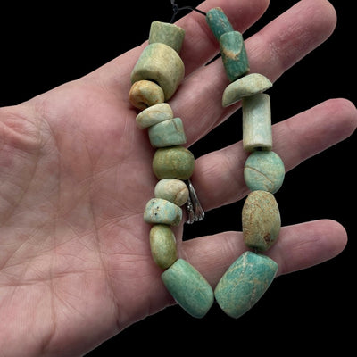 Short Strand of 17 Mixed Ancient Amazonite Beads from Mauritania - Rita Okrent Collection (S558)