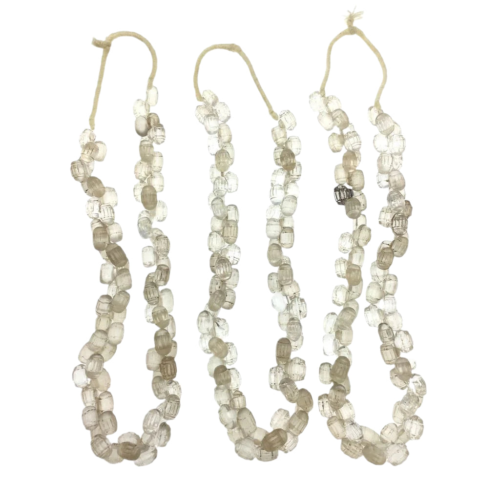 Full Strands of Bohemian Clear Molded Glass Barrel Bead Pendants from the African Trade - Rita Okrent Collection (ANT309fs)