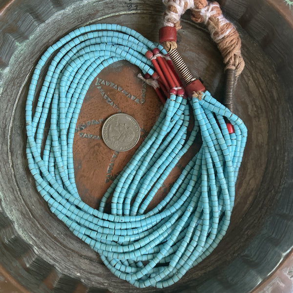 Vintage Light Blue Fulani Multi-strand Beaded Necklace, Nigeria
