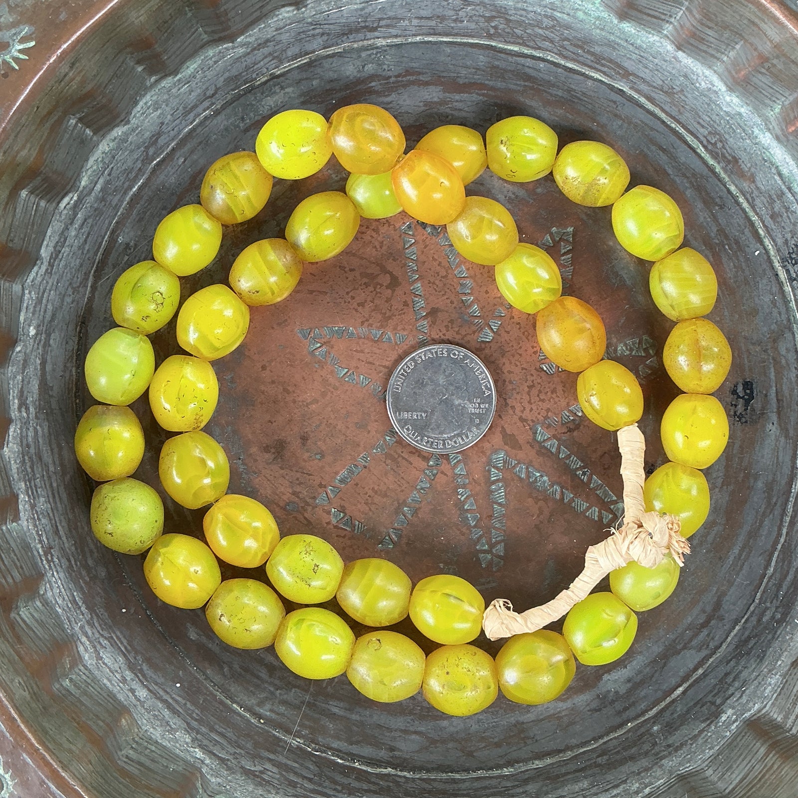 Translucent Yellow Bohemian Glass Pigeon Egg Beads from Ethiopia - Rita Okrent Collection (AT1939)