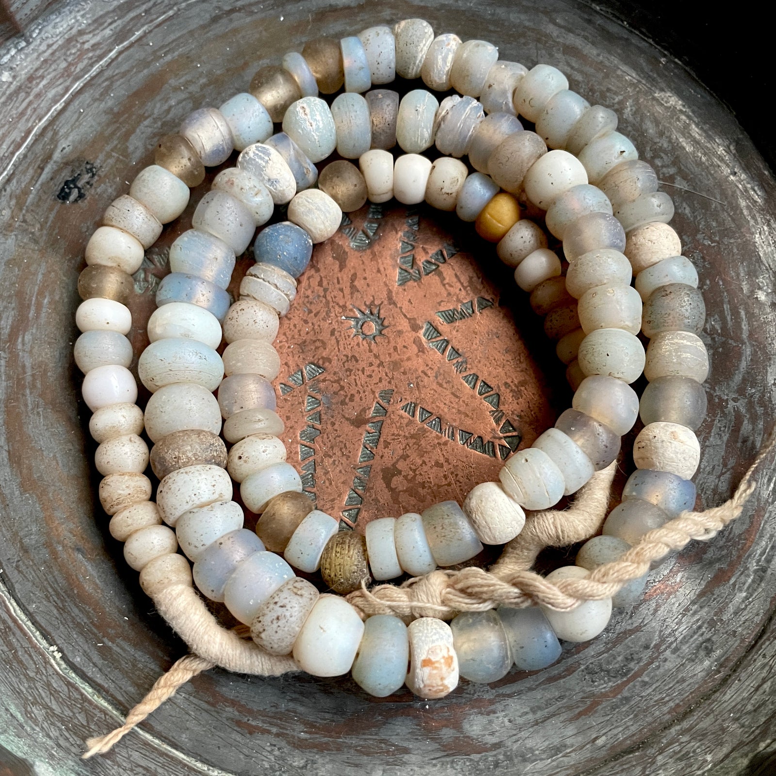 Antique Dutch Glass Opalescent Moon Beads - Rita Okrent Collection (ANT398)
