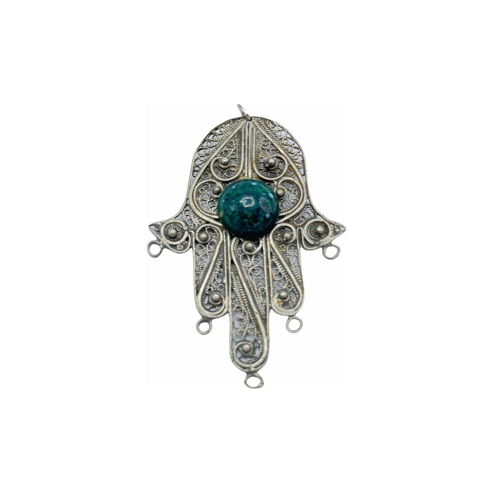 Lovely Vintage Filigree Silver Khamsa Pendant from Yemeni Silversmiths - Rita Okrent Collection (P318)