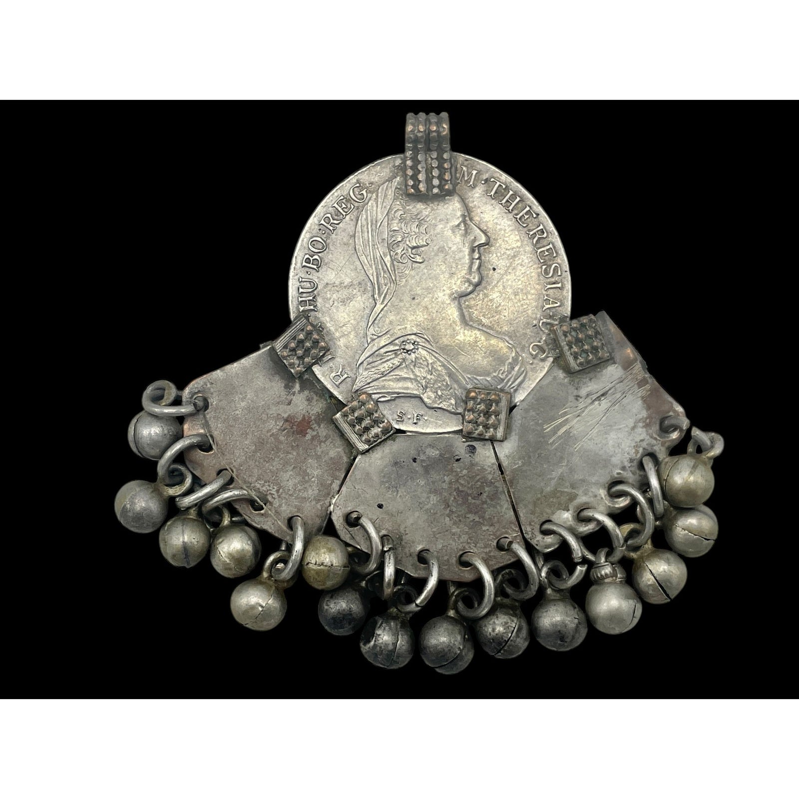 Maria Theresa Thaler Pendant Adorned with Dangles and Silver - Rita Okrent Collection (P456)
