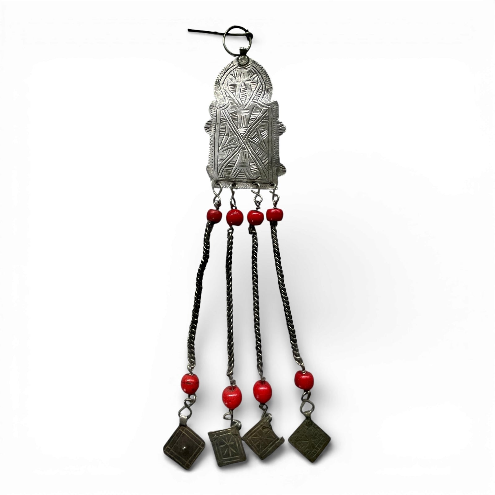 Silver Temporal Ornament with Chains and Beads, Morocco - Rita Okrent Collection (P894)