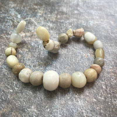Strand of 23 Antique Mother-of-Pearl, Stone, and Glass Beads - Rita Okrent Collection (ANT440)