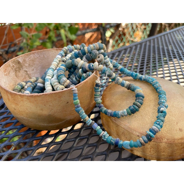 Thebeadchest Blue Ancient Djenne Nila Glass Beads 8mm Ghana African Disk 24-26 inch Strand Handmade, Adult Unisex, Size: One Size
