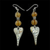 Earrings: Gray Opal Glass Melon Beads with Metal Heart Charms- Rita Okrent Collection (E755)