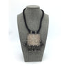 Ethnic Silver Choker / Short Necklace with Large Indian Amulet on Black Cord with Closure - Rita Okrent Collection (NE800)