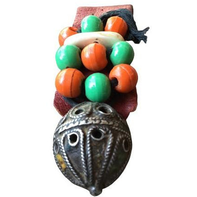 Protective Leather Amulet Decorated with Lovely Antique Berber Silver Focal Bead, Morocco - Rita Okrent Collection (P687)