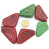 Czech Molded Glass Triangular Conus Shell Glass Beads, in Red and Green, Bohemia - Rita Okrent Collection (C564)
