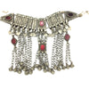 Traditional Yemeni Silver Bridal Wedding Necklace or Headdress with Red Glass Settings and Dangles - Rita Okrent Collection (C689)