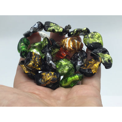 Mixed Colorful Murano Glass Venetian Foil Glass Flat Leaf Beads - Rita Okrent Collection (C324b)