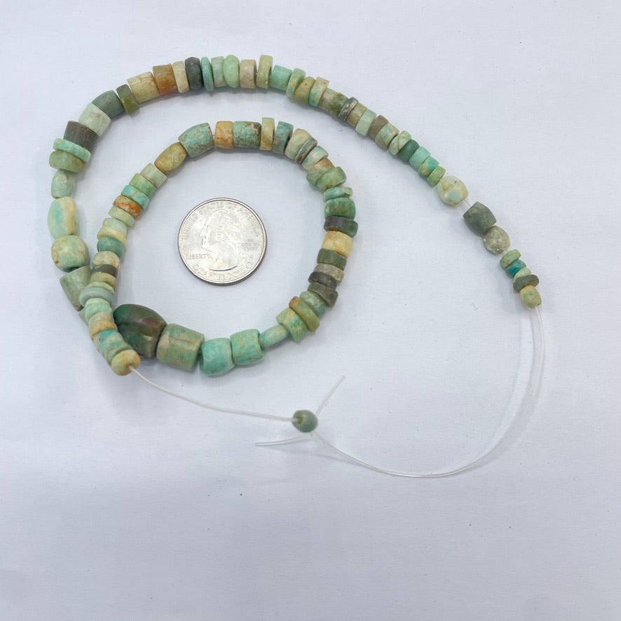 Strand of 93 Mixed Ancient Amazonite and Serpentine Beads from Mauritania - Rita Okrent Collection (S559)