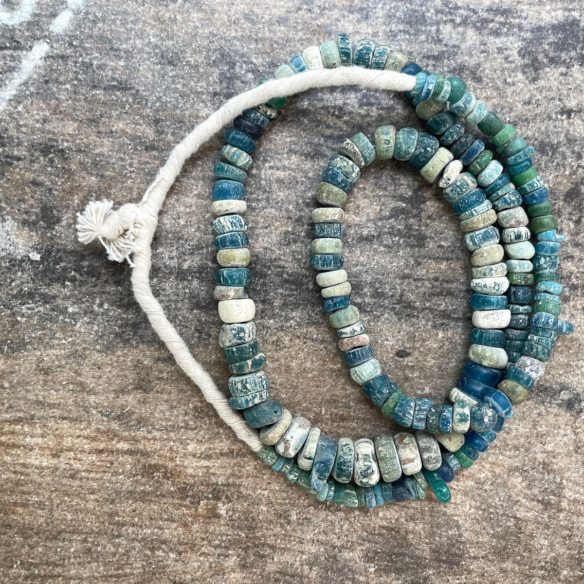 Ancient Glass Excavated Worn Blue Teal White Mixed Medium Sized Nila Beads, Strands  - Rita Okrent Collection (AT0645s)