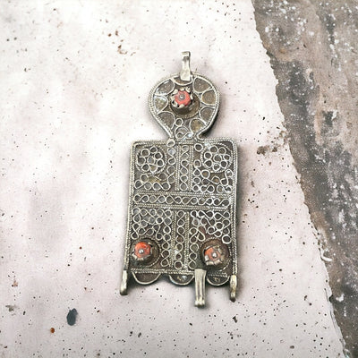 Rare Silver and Coral Braid Ornament from the Draa Valley, Morocco - Rita Okrent Collection (P889)