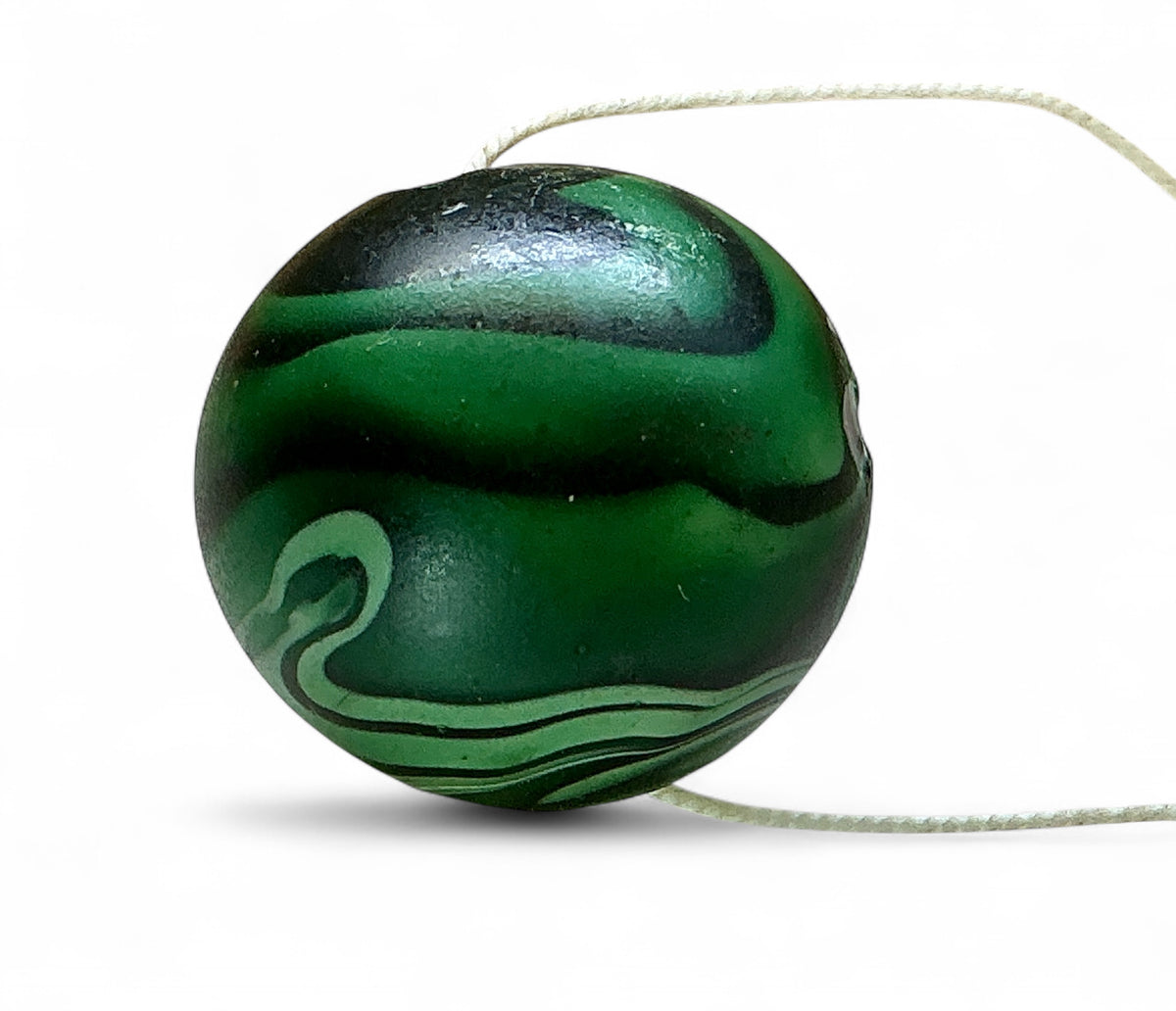 Large Antique Venetian Bead Adorned with Black and Green Swirls -  Rita Okrent Collection (C055)