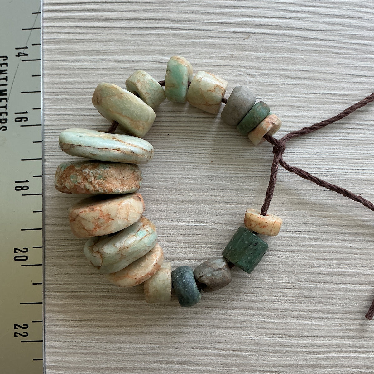 Short Strand of 17 Ancient Amazonite and Serpentine Stone Beads from Mauritania - Rita Okrent Collection (S573b)