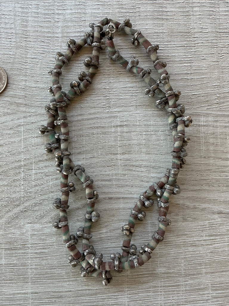 Simple Necklace of Yemeni Silver and African Powder Glass Beads - Rita Okrent Collection (NE698)