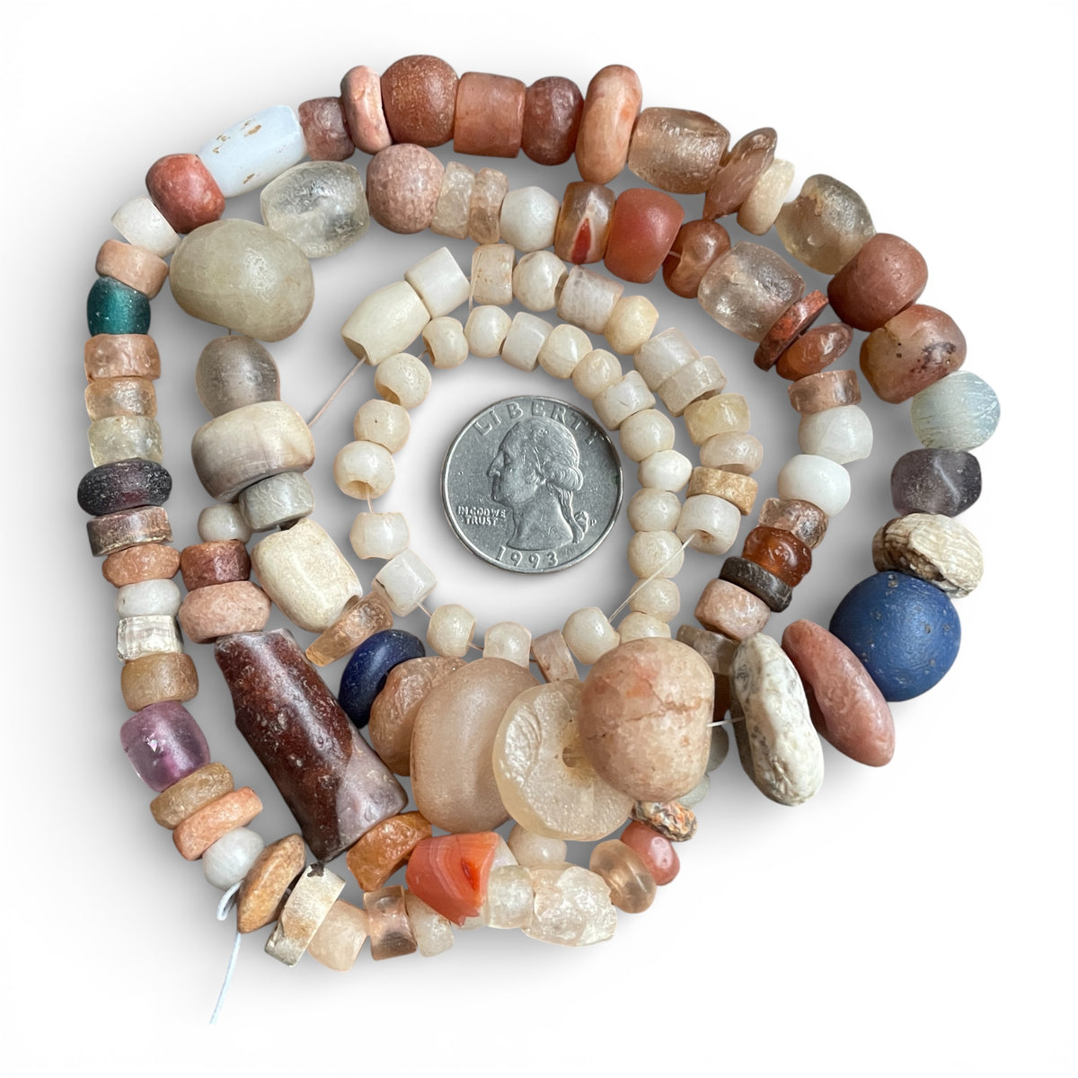 Mixed Strand of Ancient and Antique Stone and Glass Beads, West Africa - Rita Okrent Collection (S527)