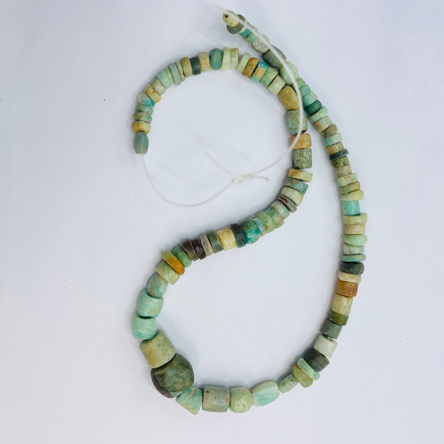 Strand of 93 Mixed Ancient Amazonite and Serpentine Beads from Mauritania - Rita Okrent Collection (S559)