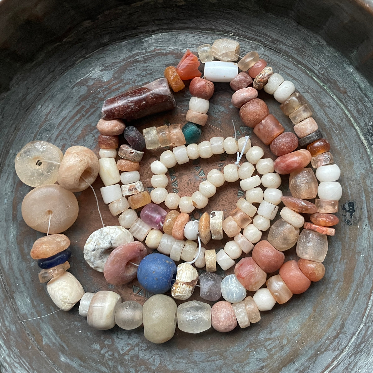 Mixed Strand of Ancient and Antique Stone and Glass Beads, West Africa - Rita Okrent Collection (S527)