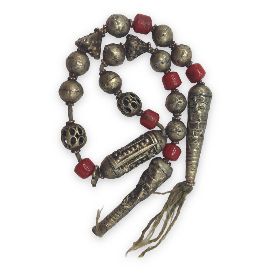 Strand of Mixed Yemeni Silver and Coral Glass Beads - Rita Okrent Collection (ANT579)