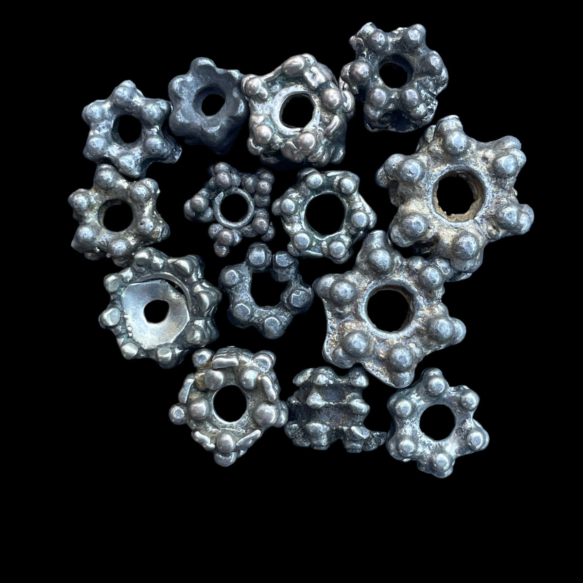 Group of 14 Old Mixed Granulated Yemenite Silver Berry Beads  - Rita Okrent Collection (ANT521)