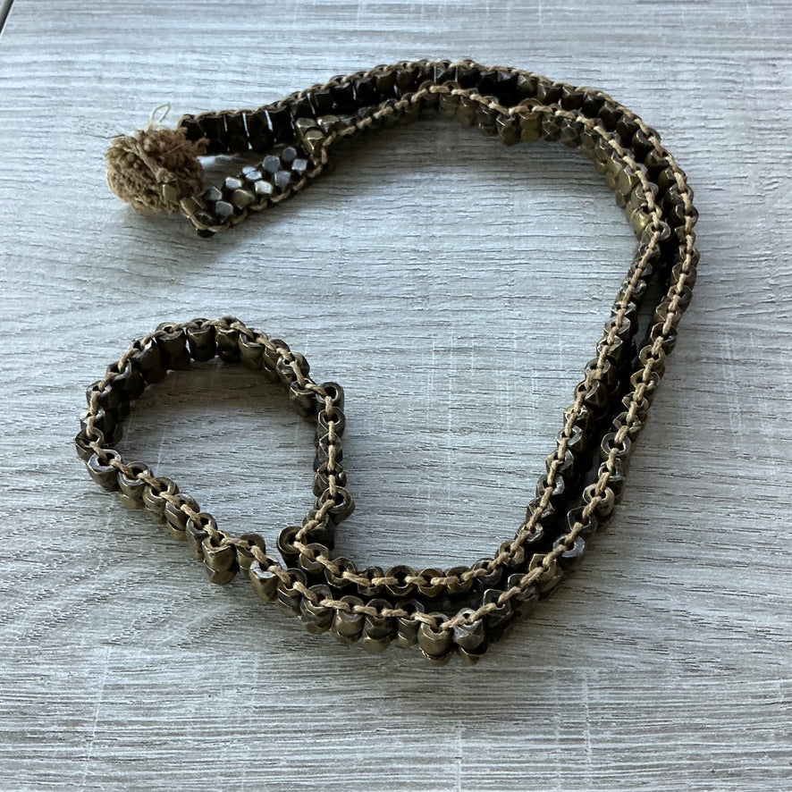 Woven Antique Indian Brass Bead Necklace from the African Trade - Rita Okrent Collection (AT0709)