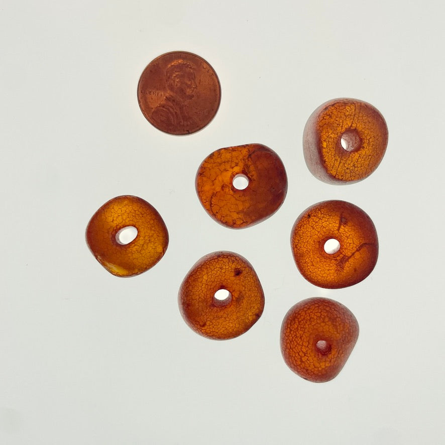 Set of Six Antique Baltic Natural Amber Beads - Rita Okrent Collection (C985)