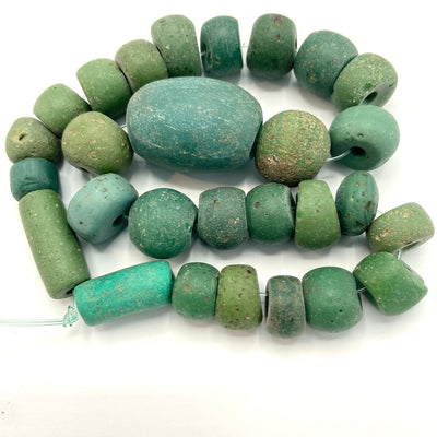 Strand of Deep Green and Teal Mixed Antique European Glass Beads - Rita Okrent Collection (ANT345)