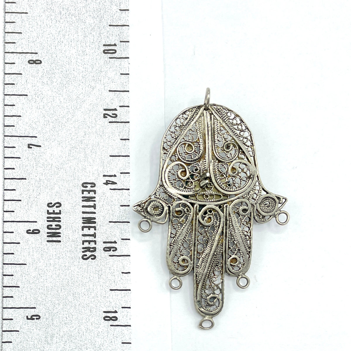 Lovely Vintage Filigree Silver Khamsa Pendant from Yemeni Silversmiths - Rita Okrent Collection (P318)