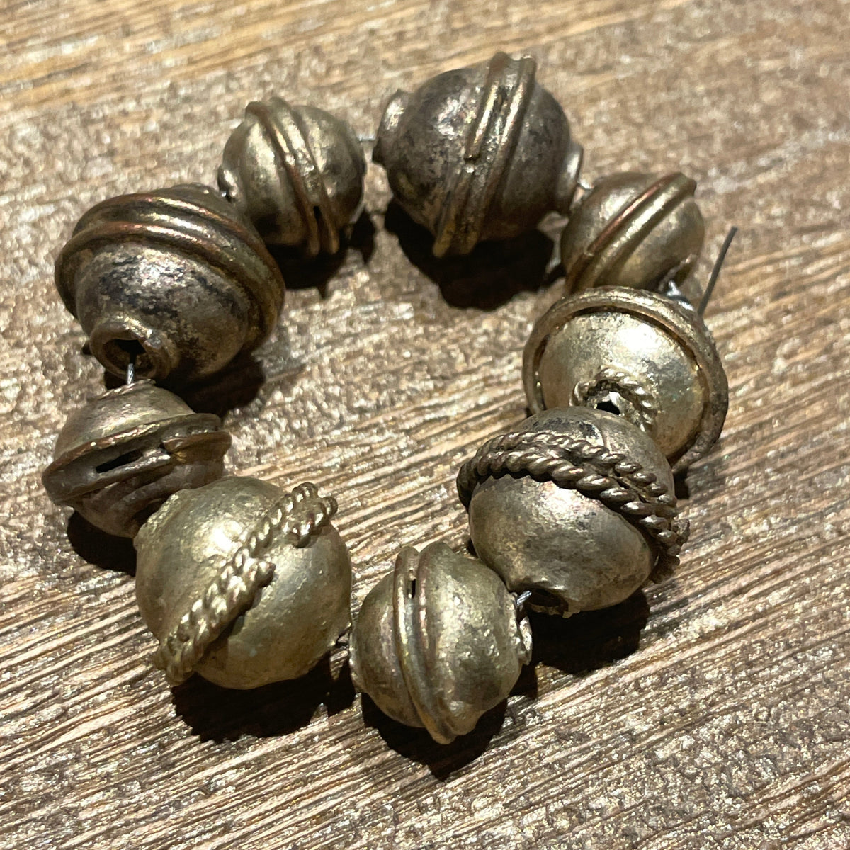 Short Strand of 9 Handmade Vintage Metal Beads - Rita Okrent Collection (ANT609)