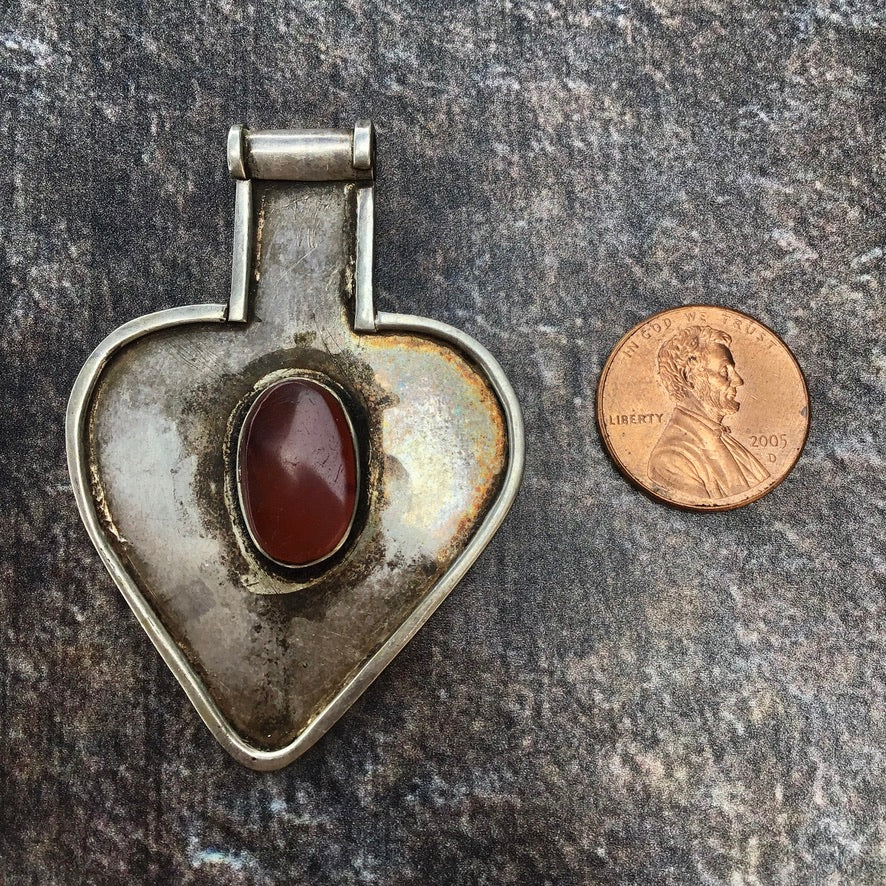 Traditional Turkmen Silver Asyk Pendant with Carnelian Setting - Rita Okrent Collection (P983)