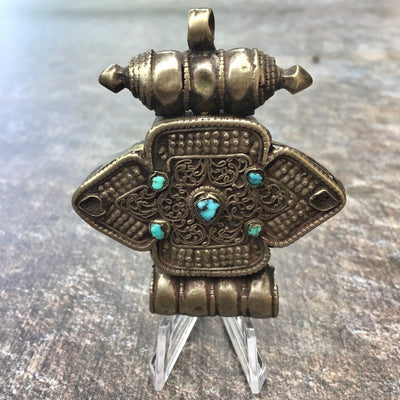 Antique Tibetan Gau Box in Silver and Turquoise - Rita Okrent Collection (P299b)