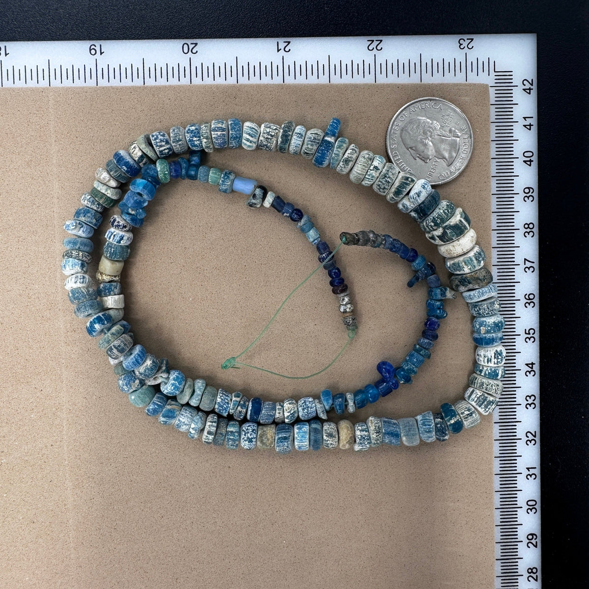 Ancient Glass Excavated Worn Blue Teal White Mixed Medium Sized Nila Beads, Strand - Rita Okrent Collection (AT0645t)