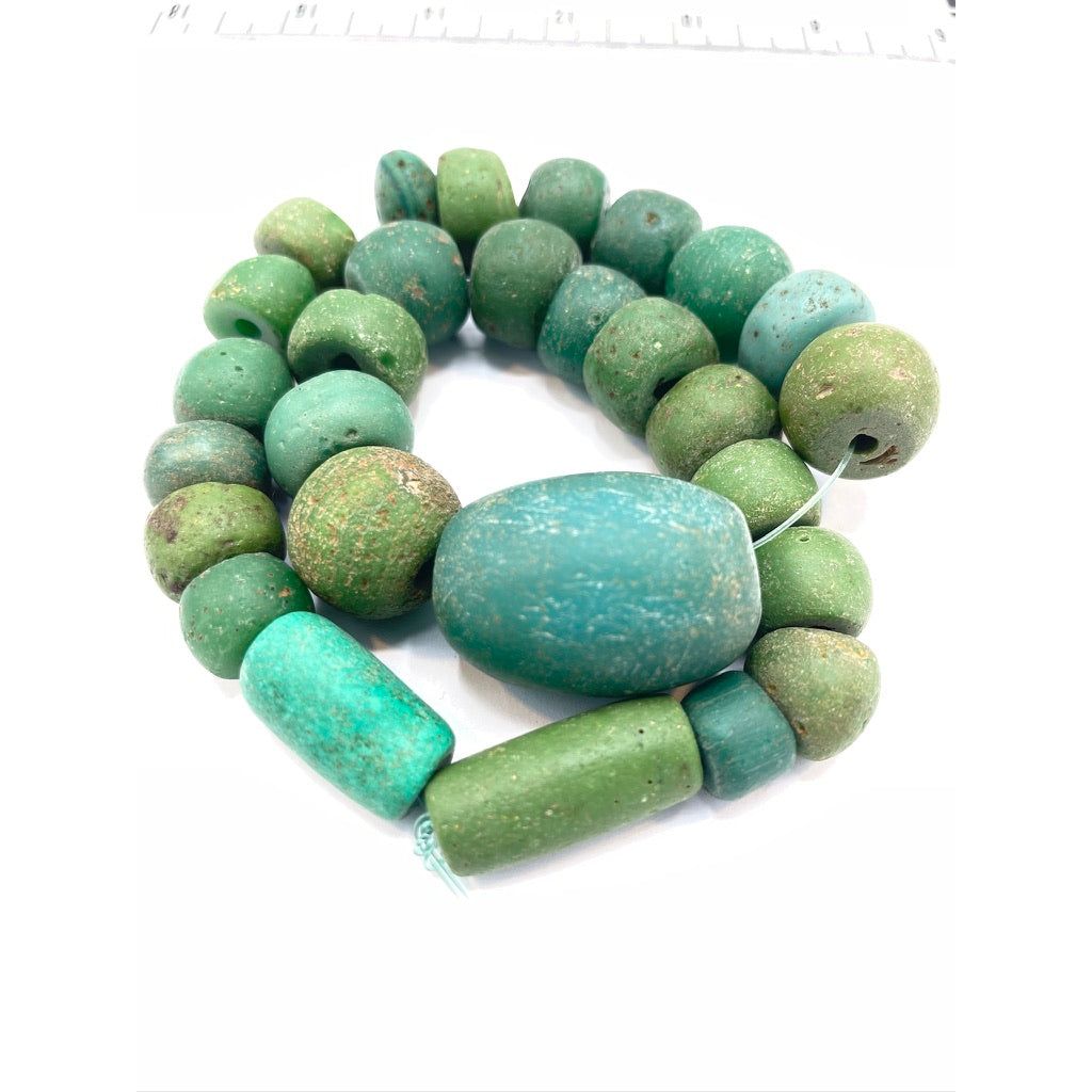 Strand of Deep Green and Teal Mixed Antique European Glass Beads - Rita Okrent Collection (ANT345)