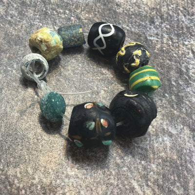 Short Strand of 9 Mixed Antique and Ancient Glass Beads - Rita Okrent Collection (ANT441b)