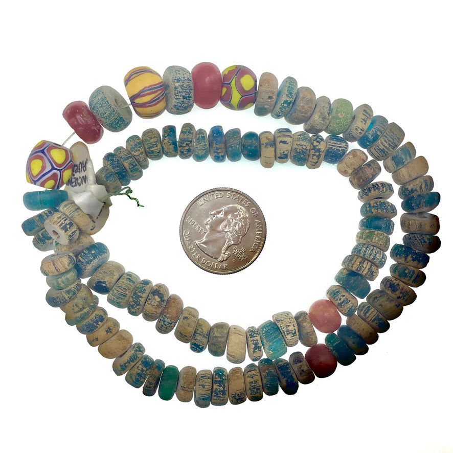 Ancient Medium Teal Nilas with African Trade Beads - Rita Okrent Collection (AT402)