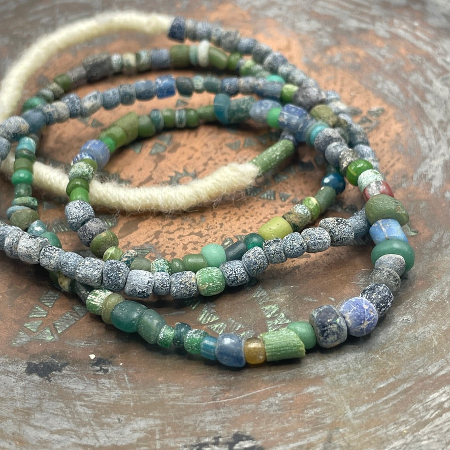 Ancient Glass Small Mixed Green Nila Beads from Mali - Strand A - Rita Okrent Collection (AT0649a)