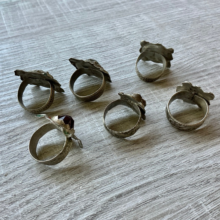 Colorful Traditional Moroccan Berber Glass and Metal Rings, Sold as a Group - Rita Okrent Collection (BR110)