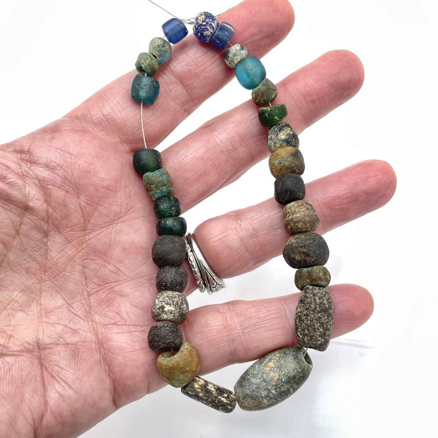 Islamic Glass and Stone Mixed Bead Strand, Mauritania - Rita Okrent Collection (AG152b)