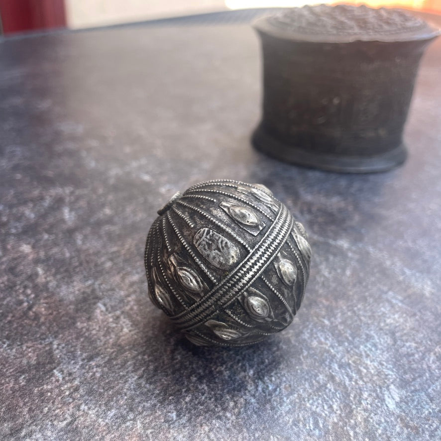 Extra Large Antique Yemeni Silver Globe Bead with Maker&#39;s Stamp - Rita Okrent Collection (ANT683)