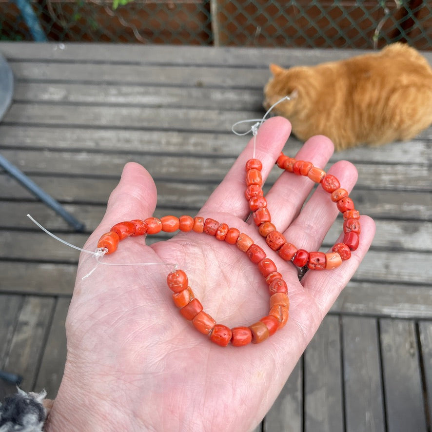 Small Antique Natural Red Coral Beads Collected From Nigeria Via
